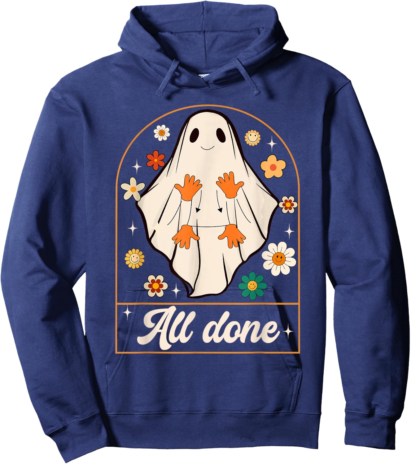 All Done Sign Language Speech Pathology Ghost Halloween SLP Hoodie - Hoodie | Navy