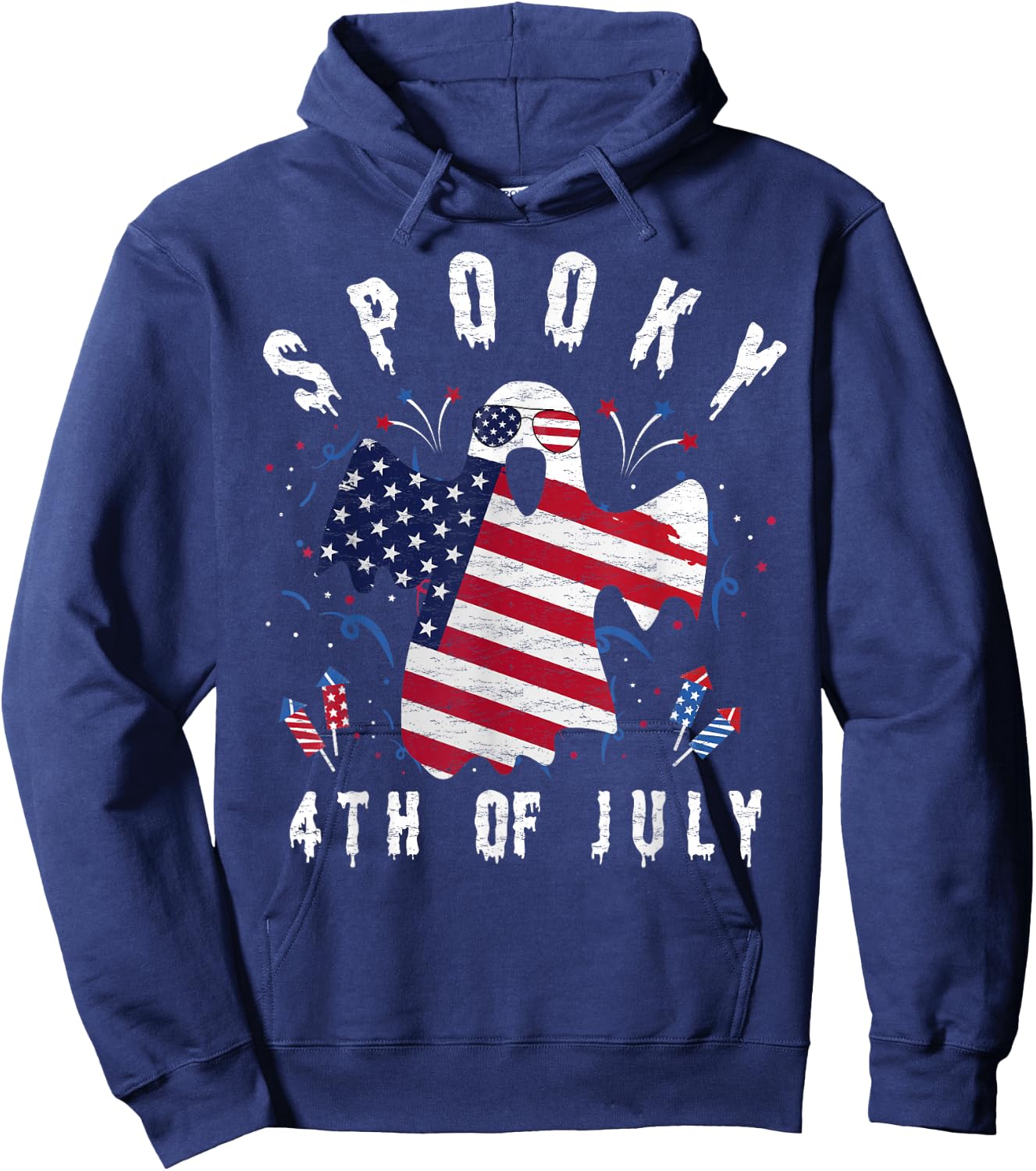 4th of July Spooky Funny Patriot Halloween Spooky Usa Flag Hoodie - Hoodie | Navy