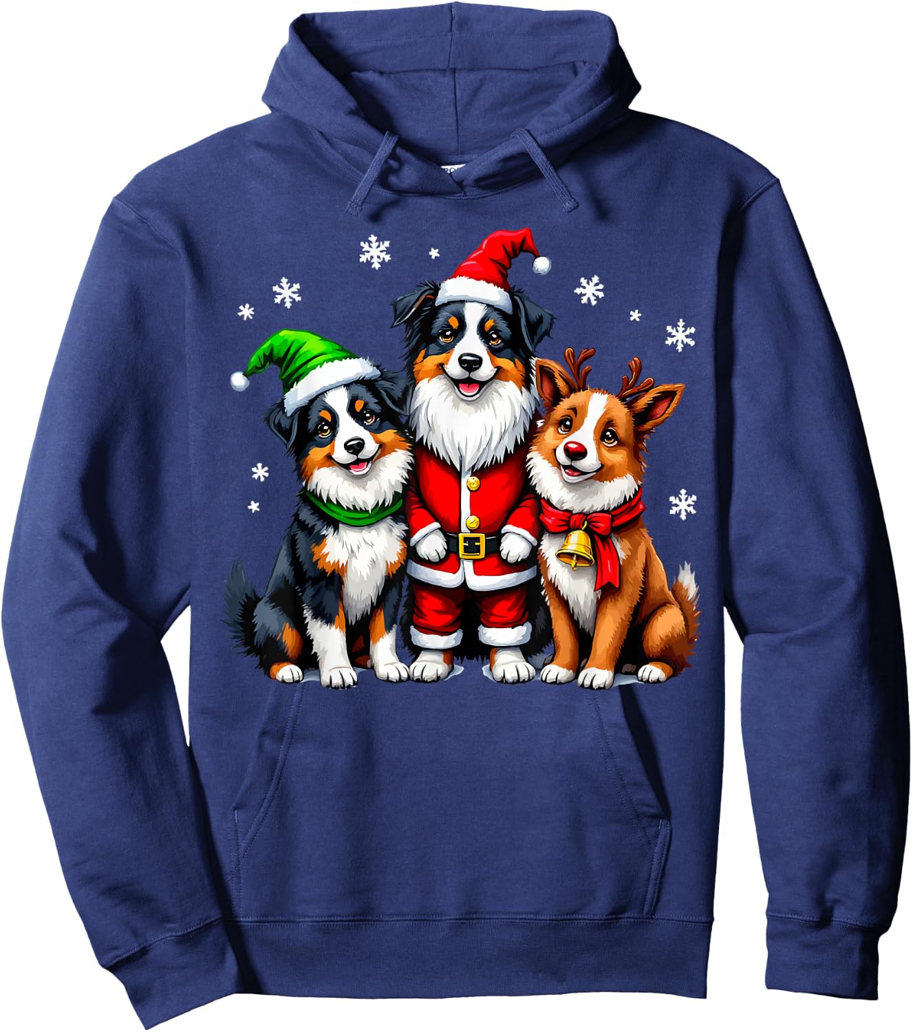 Australian Shepherd Christmas Dogs Funny Santa Reindeer Elf Hoodie - Hoodie | Navy