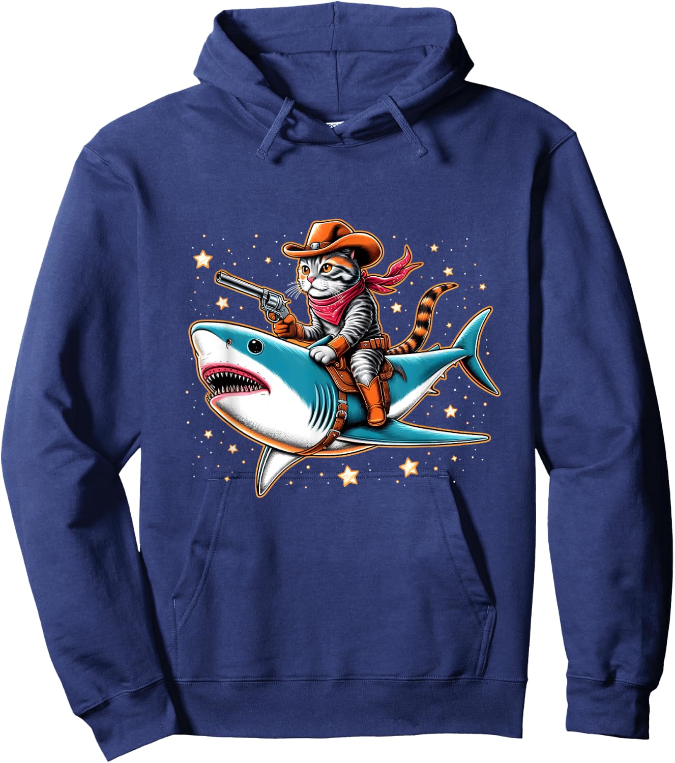 Cat Cowboy Riding A Shark In Space Hoodie - Hoodie | Navy