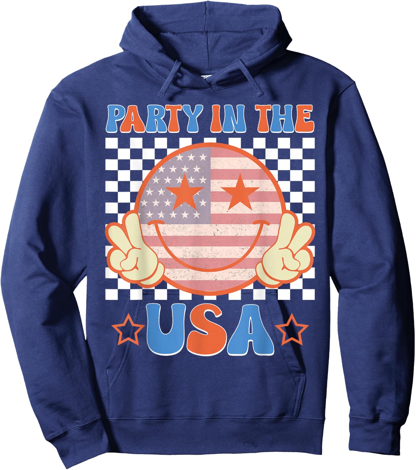 Party in the USA 4th of July Preppy Smile Kids Men Women Hoodie - Hoodie | Navy