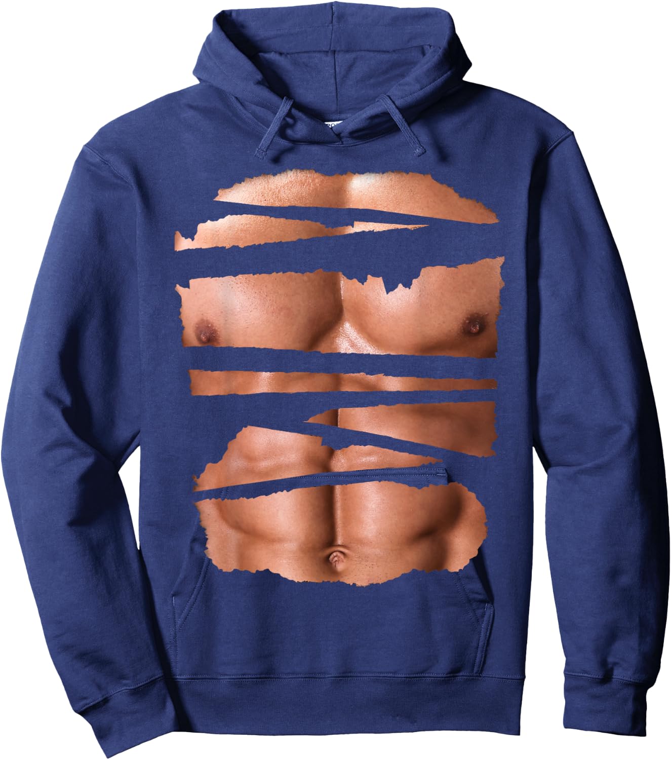 Funny Fake Muscles Fitness Model Chest Six Pack Abs Ripped Hoodie - Hoodie | Navy