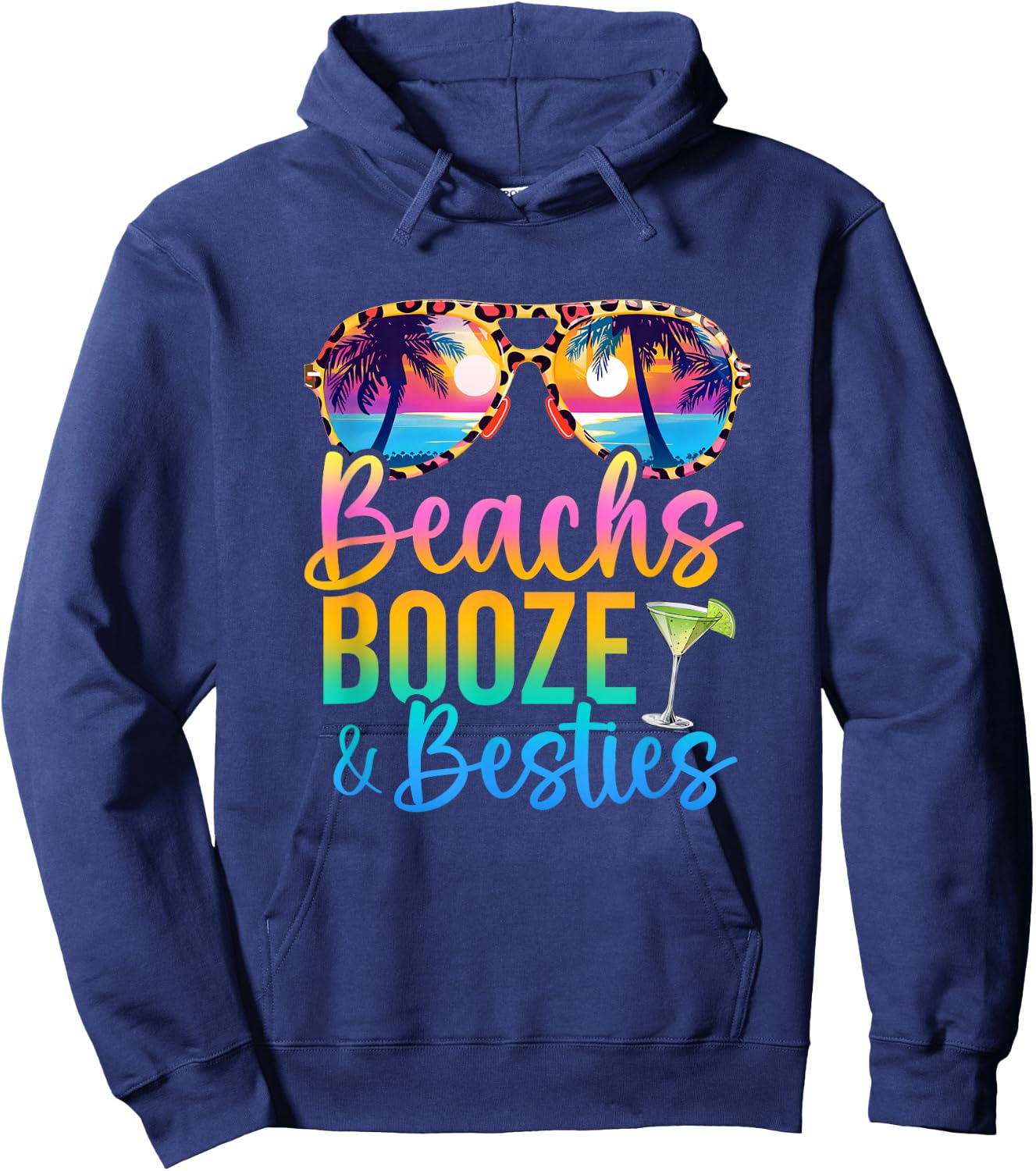 Girls Trip 2025 Funny Matching Beaches Booze Besties Hoodie - Hoodie | Navy