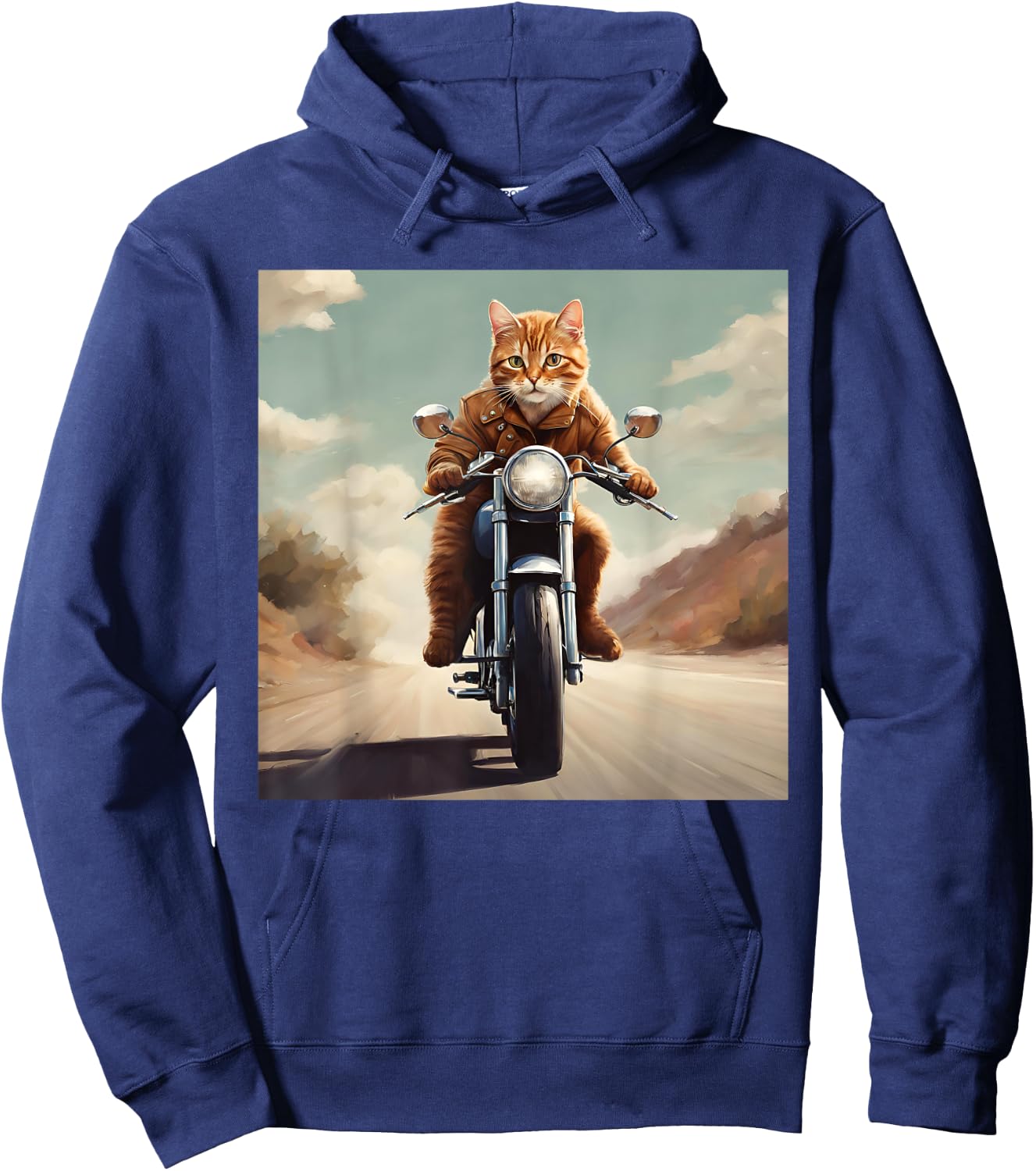 Vintage Cat Motorcycle - Cat Drives Cool Motorcycle Men Women Girls Kids Hoodie - Hoodie | Navy
