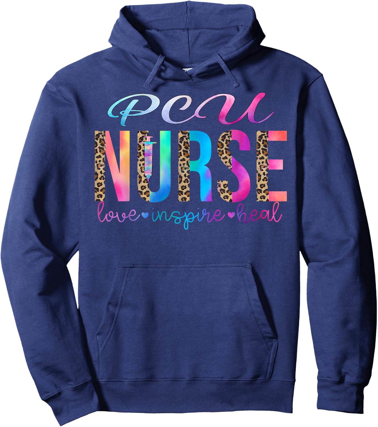 PCU nurse love inspire heal watercolor , Small, Black Hoodie - Hoodie | Navy