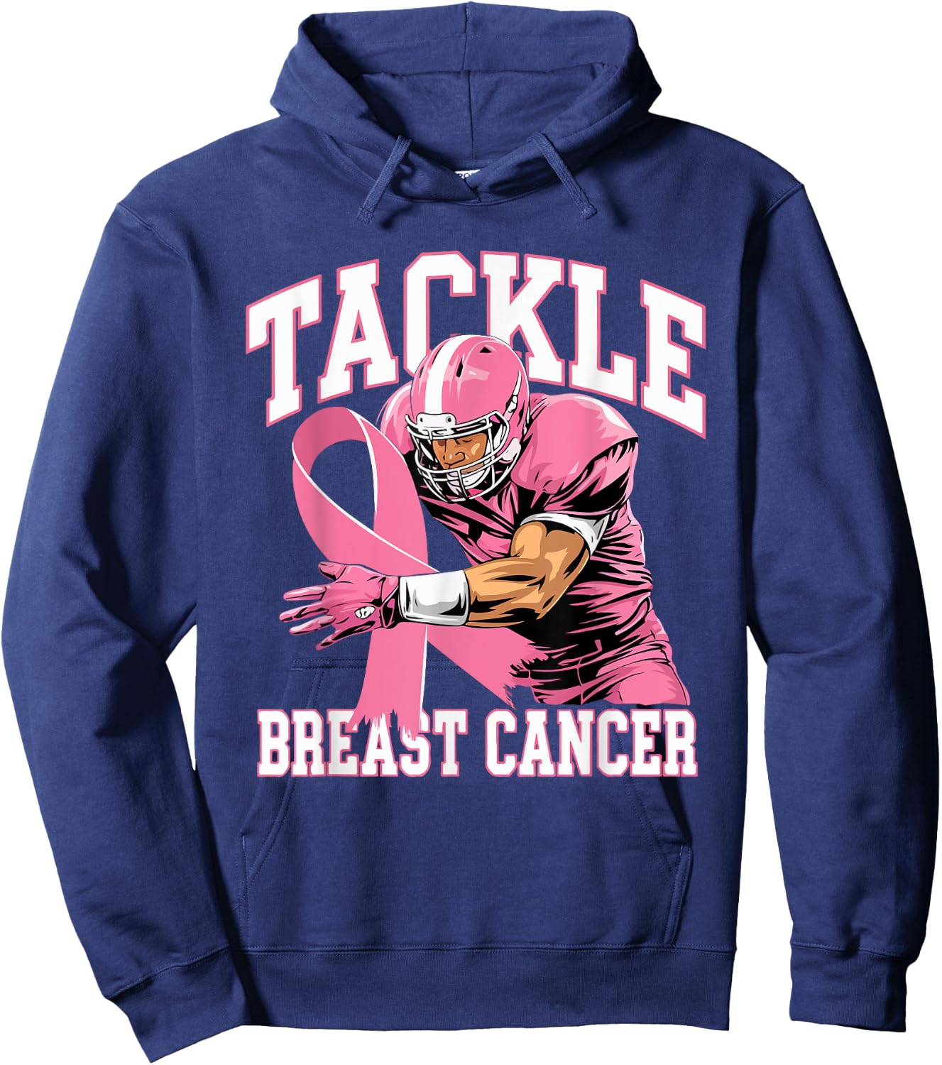 Tackle Breast Cancer Pink Ribbon American Fantasy Football Hoodie - Hoodie | Navy