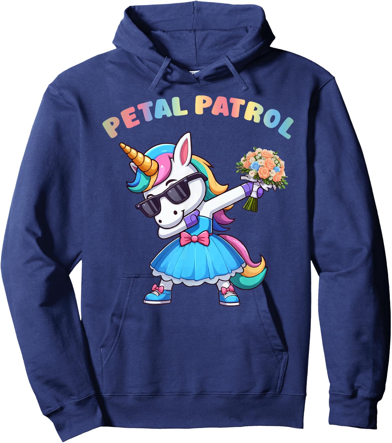 Wedding Petal Patrol Flower Girl Unicorn Bridesmaid Hoodie - Hoodie | Navy