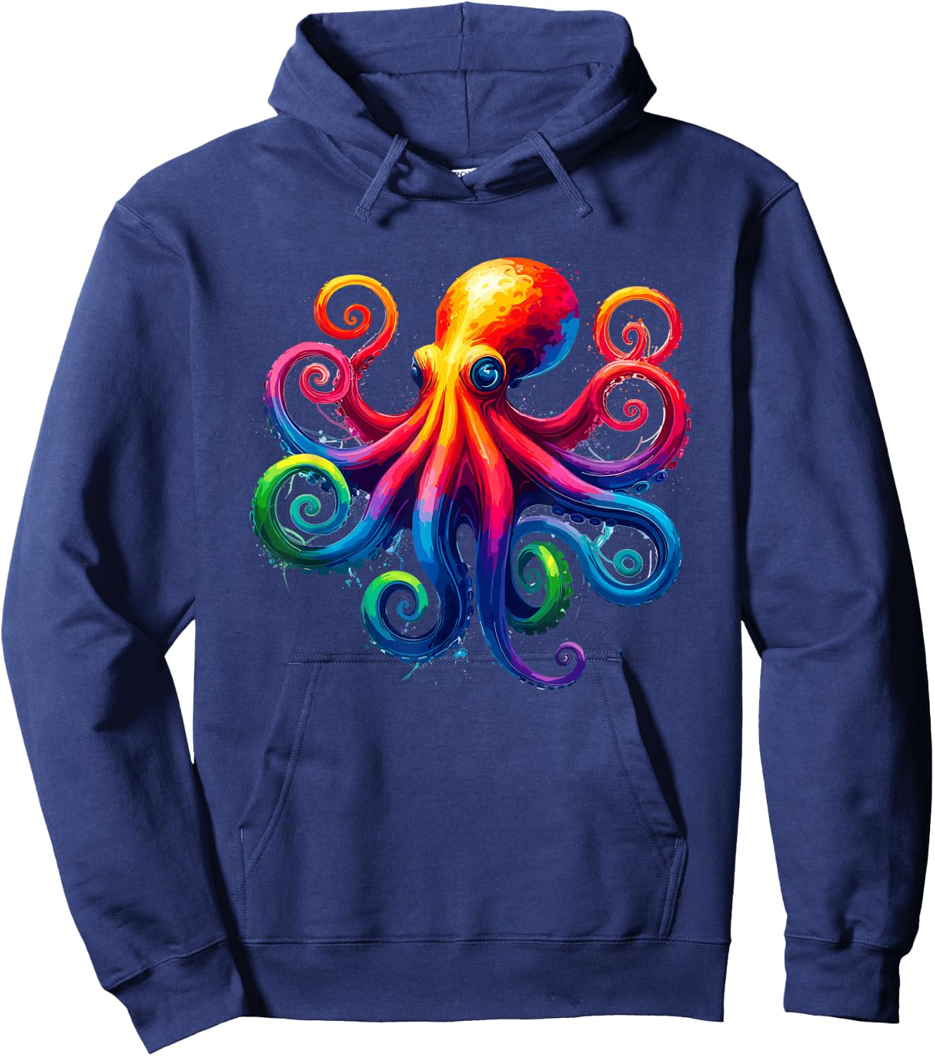Vibrant Rainbow Octopus Psychedelic Art Sea Creature Hoodie - Hoodie | Navy