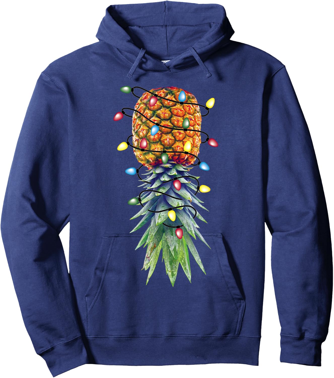 Funny Christmas Lights Upside Down Pineapple Swinger Hoodie - Hoodie | Navy