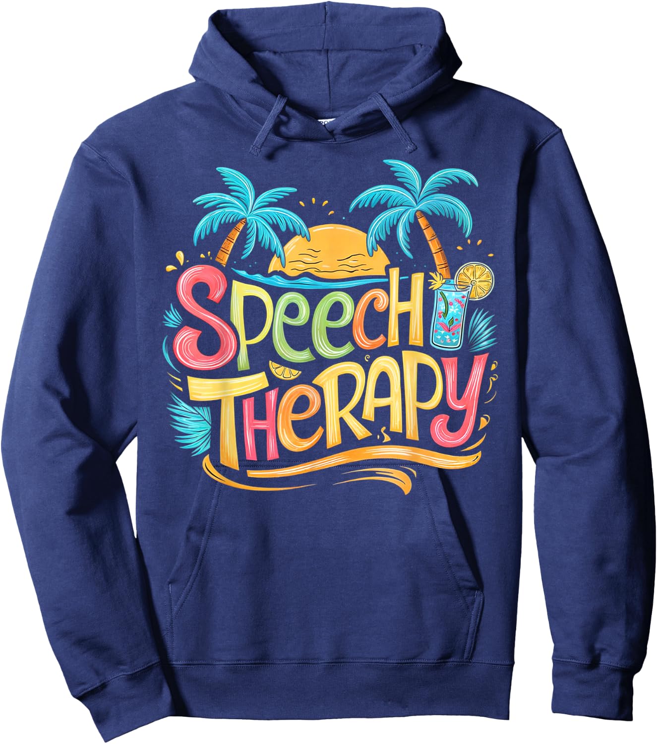 Speech Therapy SLP Beach Vacation Spring, Summer Therapist Hoodie - Hoodie | Navy