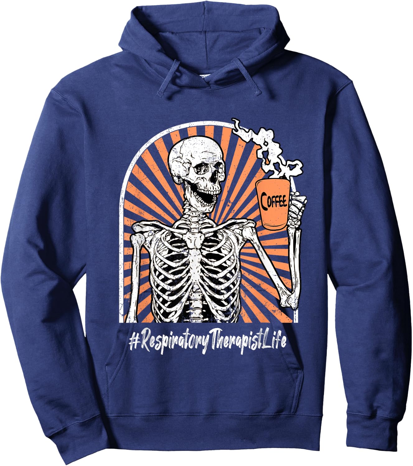 Respiratory Therapist Life Coffee Skeleton Exhausted Funny Hoodie - Hoodie | Navy