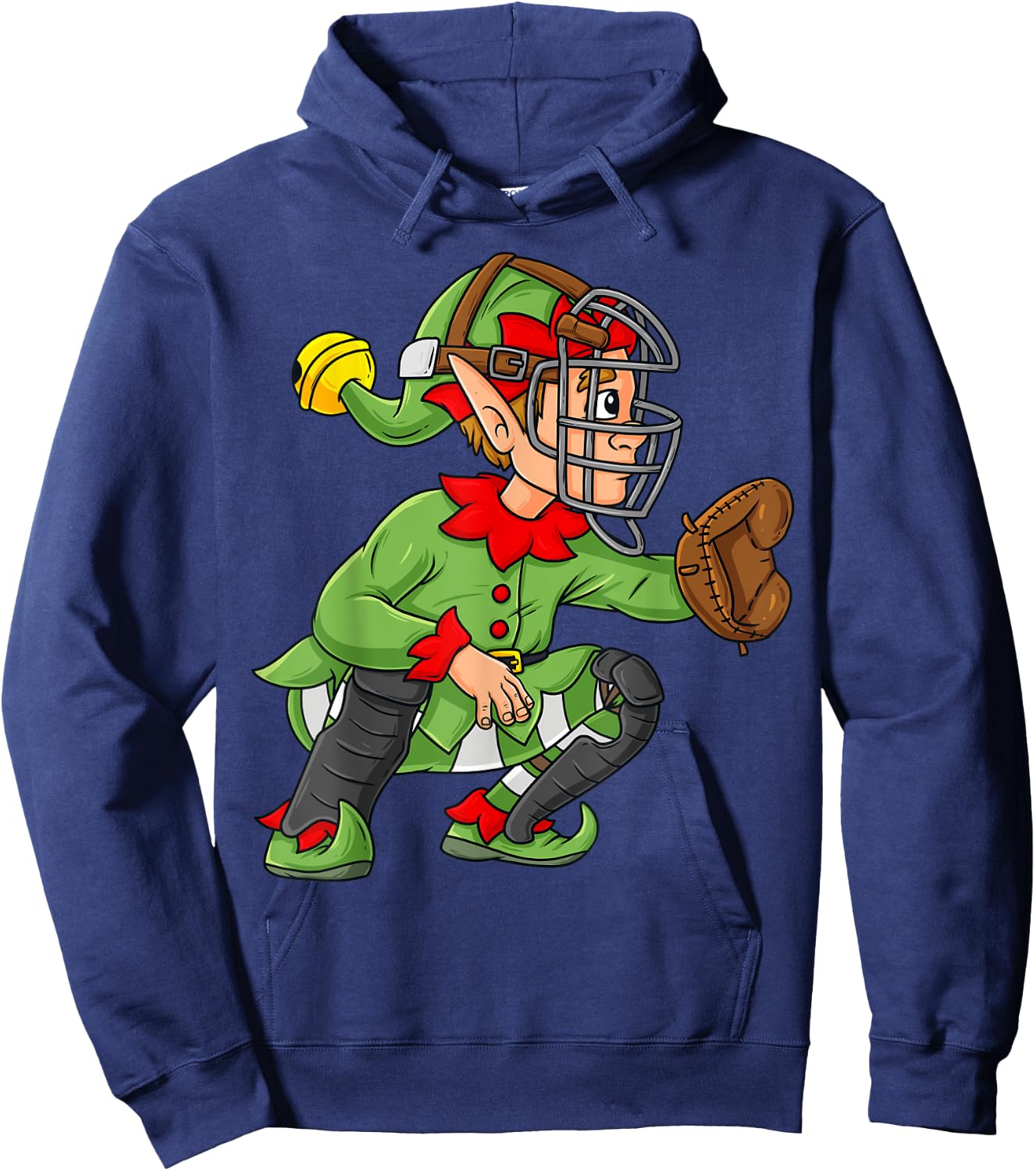 Christmas Elf Baseball Catcher Boys Girls Kids Pajama Xmas Hoodie - Hoodie | Navy