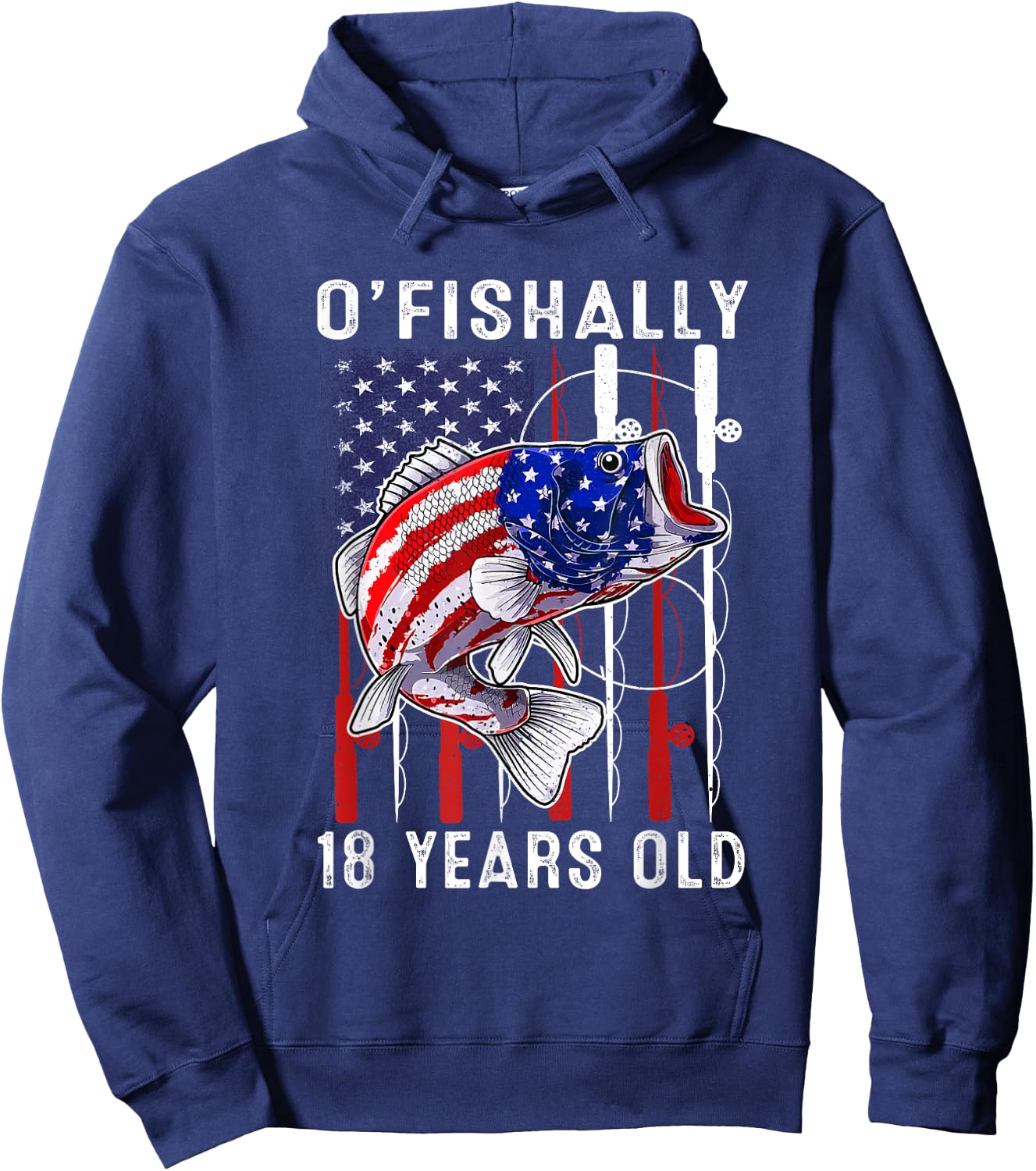Kids O'fishally 18 Years Old Birthday 18th Birthday Fishing Hoodie - Hoodie | Navy