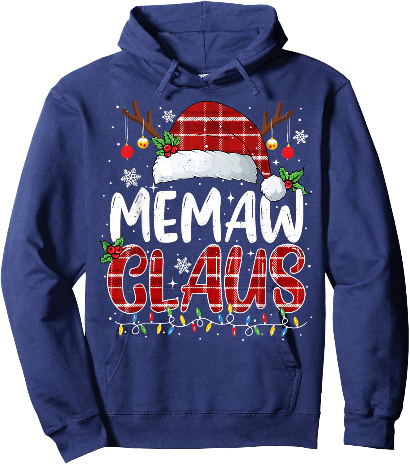 Memaw Claus Christmas Lights Pajama Family Matching Hoodie - Hoodie | Navy