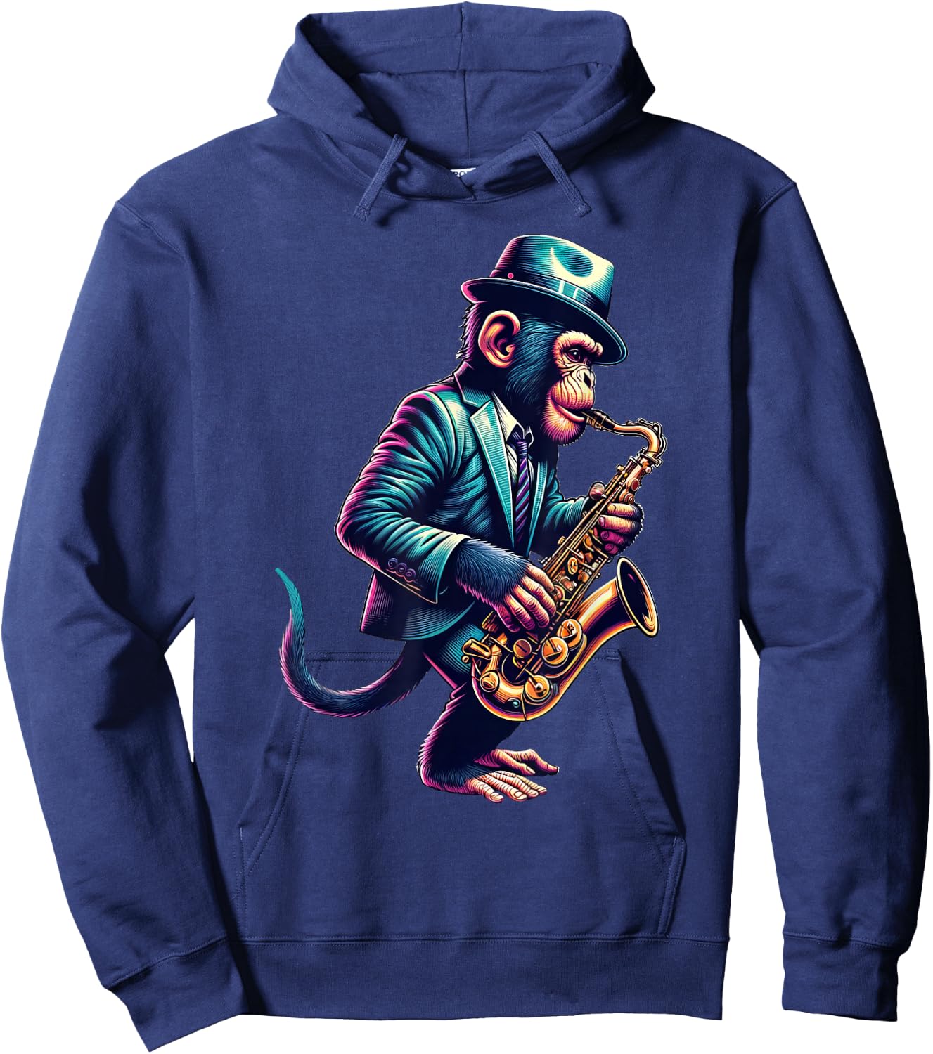 Cute Monkey Playing Saxophone Monkeys Musician Music Hoodie - Hoodie | Navy