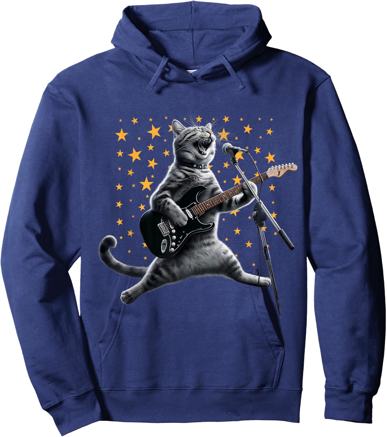 Rock Cat Playing Guitar Electric in space Funny kitty Galaxy Hoodie - Hoodie | Navy
