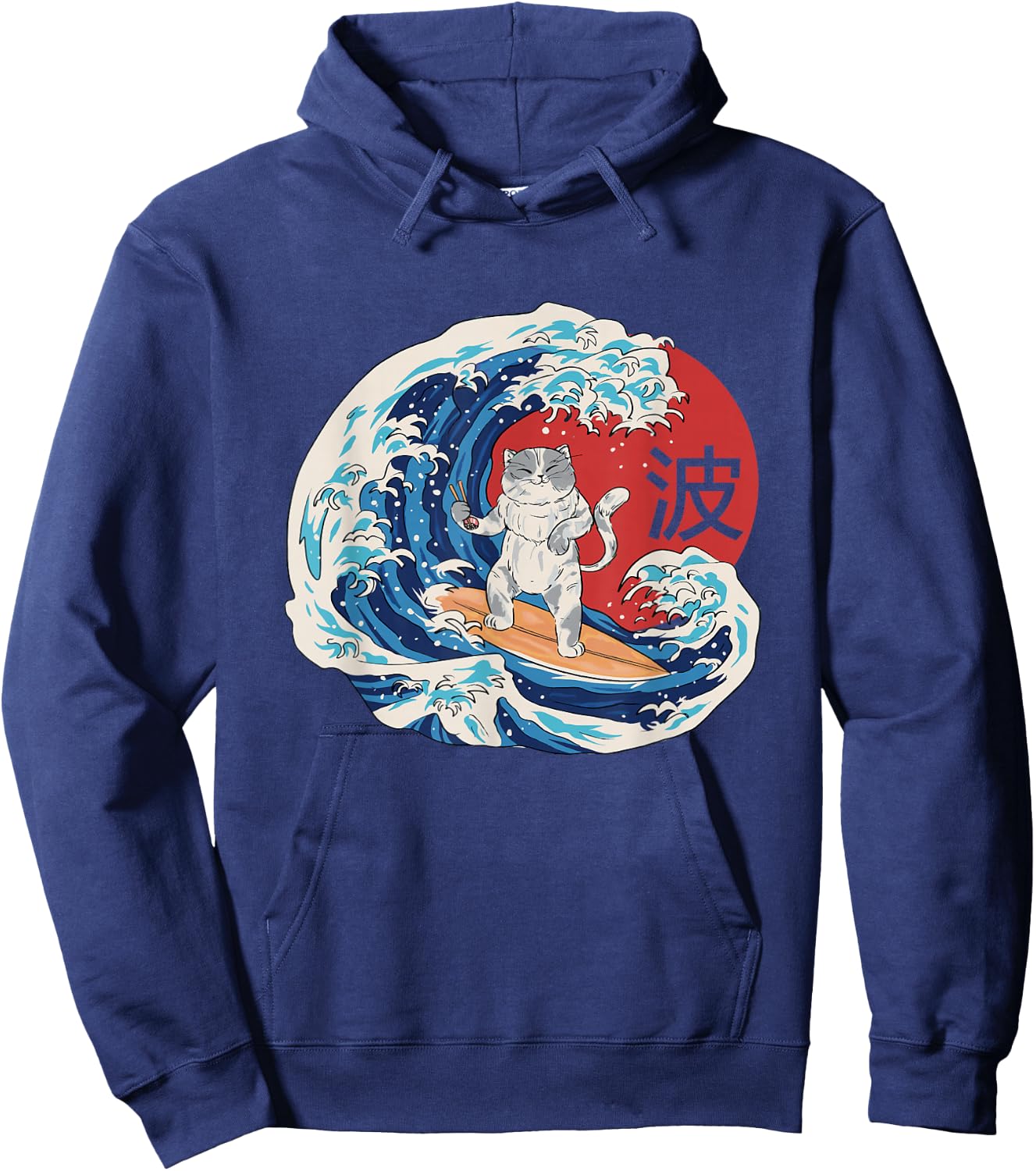 Cat Surfing Wave Japanese Hoodie - Hoodie | Navy