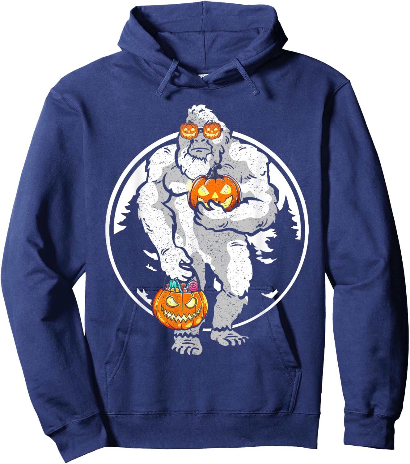 Bigfoot Yeti Pumpkin Candy Funny Halloween Sasquatch Costume Hoodie - Hoodie | Navy
