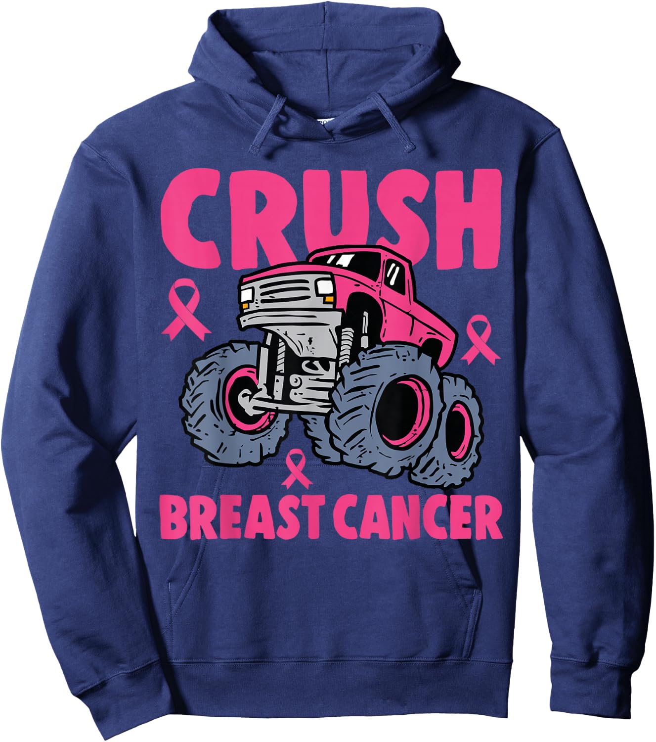 Crush Breast Cancer Awareness Monster Truck kids Boys Girls Hoodie - Hoodie | Navy