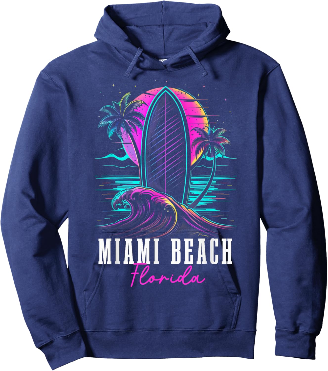 Miami Beach Florida Surfing Retro Wave Surf Beach Surfer Hoodie - Hoodie | Navy