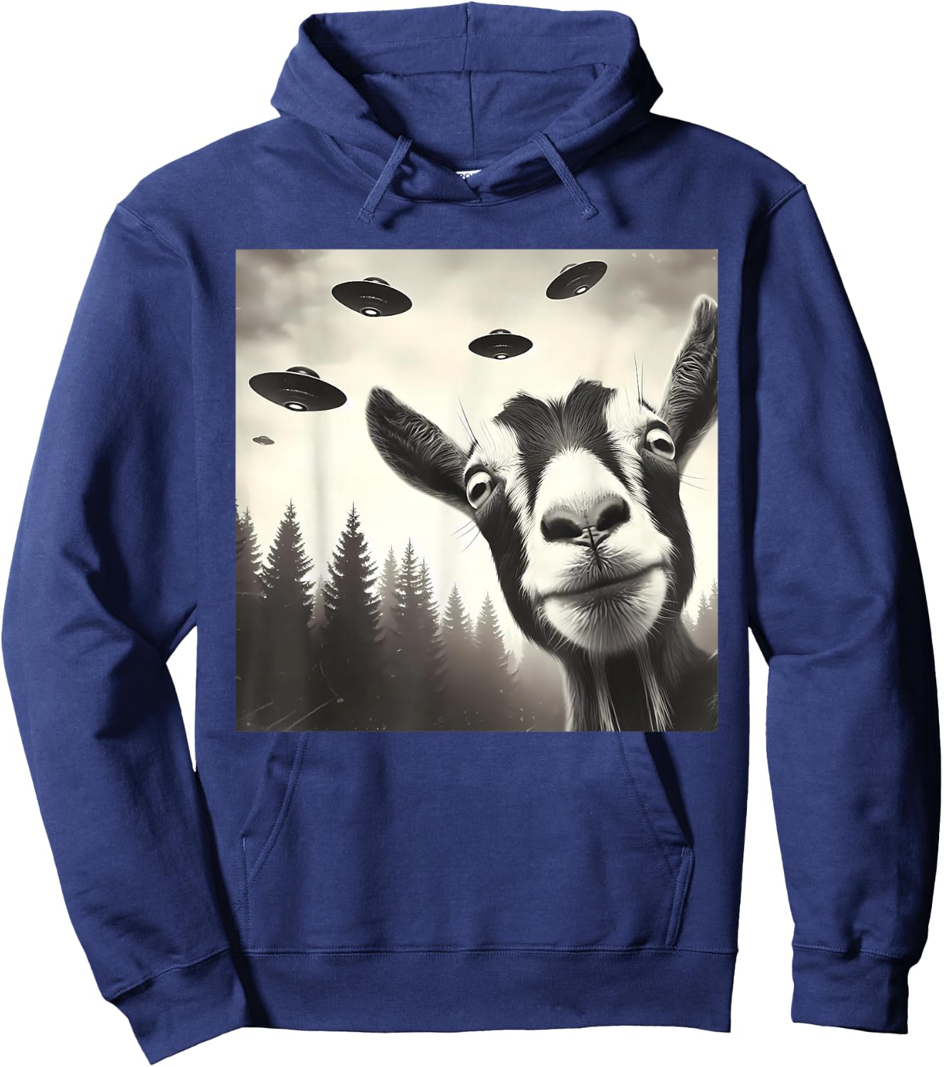 Funny Goat Selfie UFO Alien Humor Vintage Print Art Design Hoodie - Hoodie | Navy