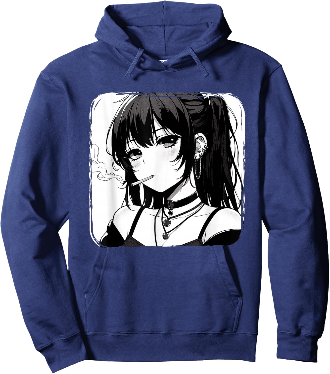 Anime Horror Girl Aesthetic Grunge Waifu Japanese Otaku Hoodie - Hoodie | Navy