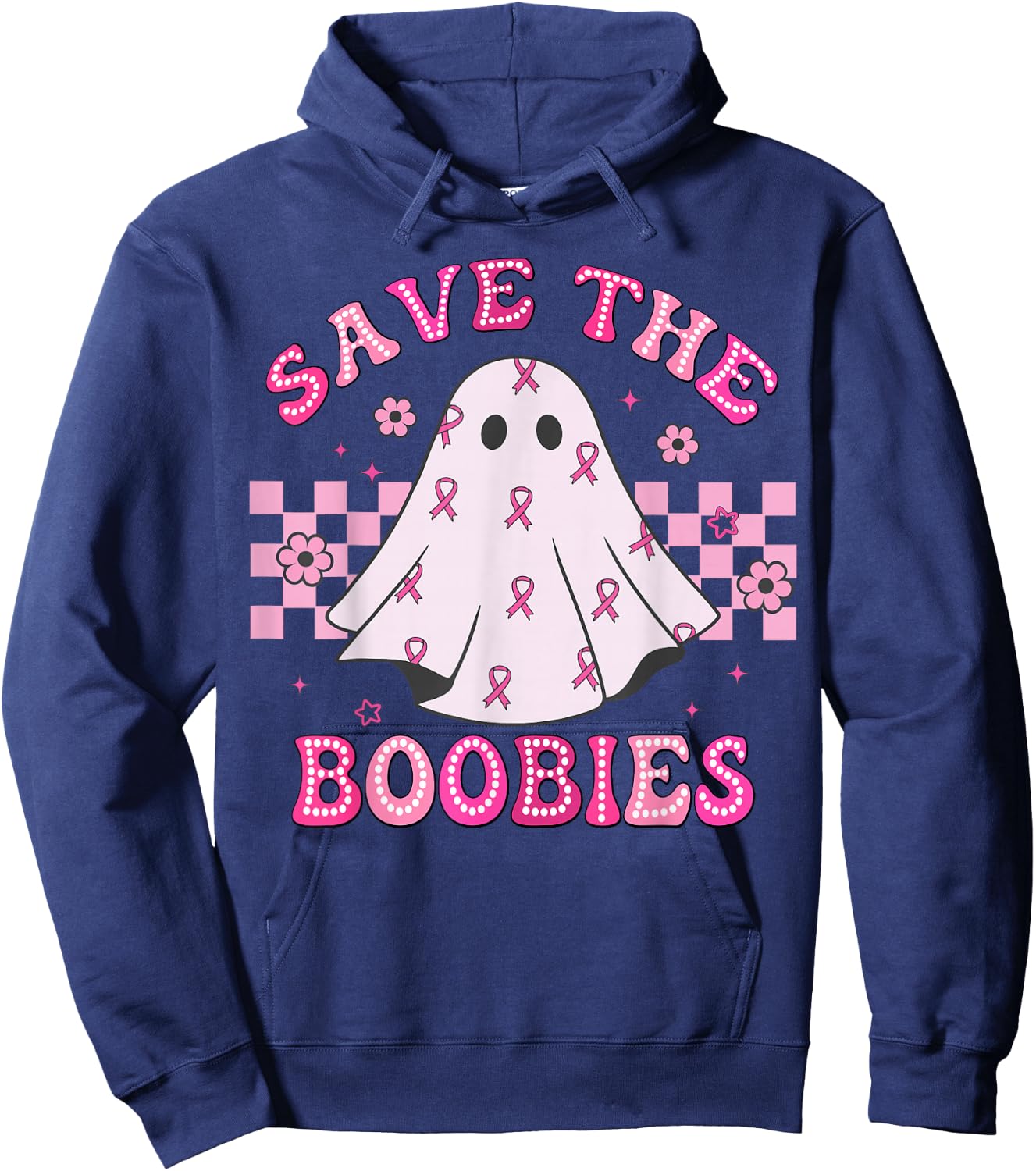 Save The Boobies Retro Groovy Breast Cancer Awareness Hoodie - Hoodie | Navy