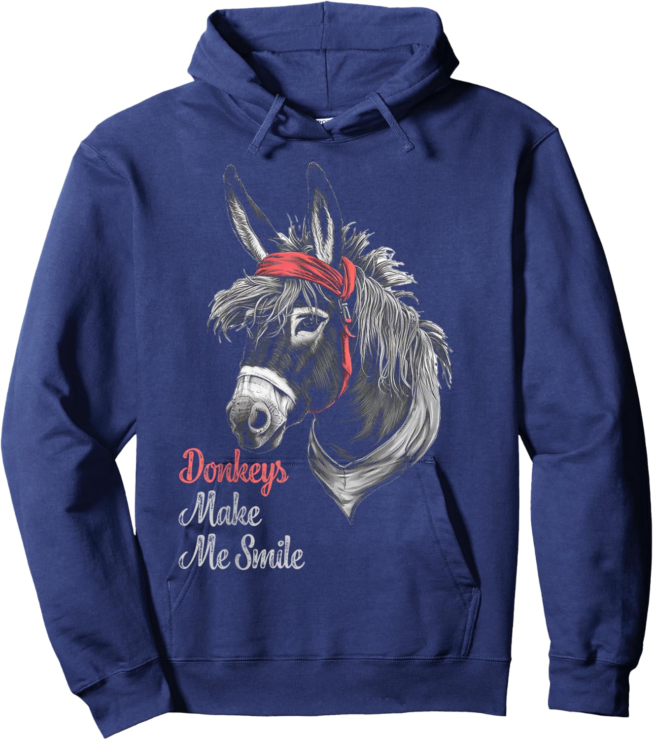 Donkeys Make Me Smile Cute Miniature DonkeyTail Red Bandana Hoodie - Hoodie | Navy