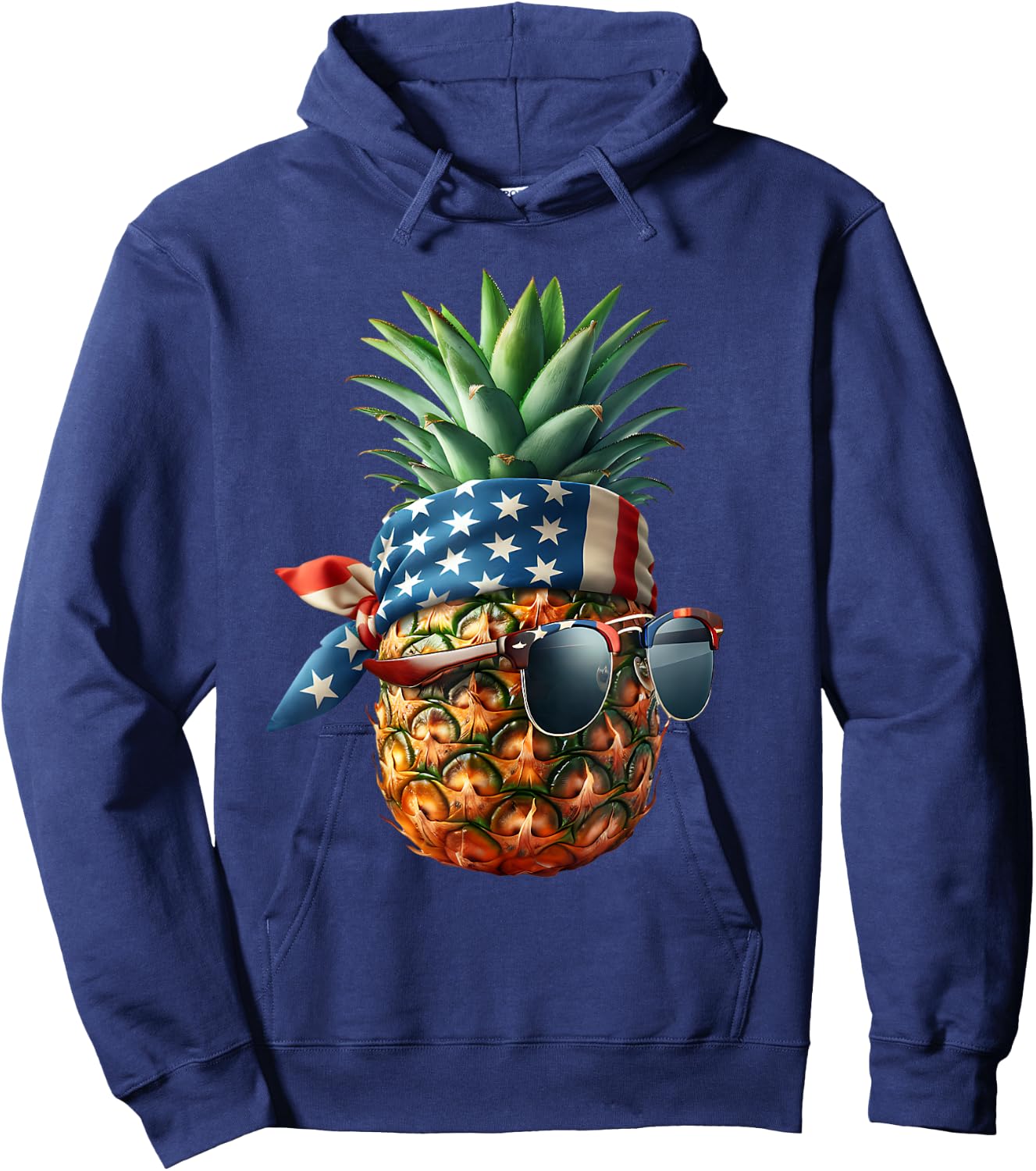 Pineapple with Bandana Sunglasses American Flag 4th of July Kids Men Hoodie - Hoodie | Navy