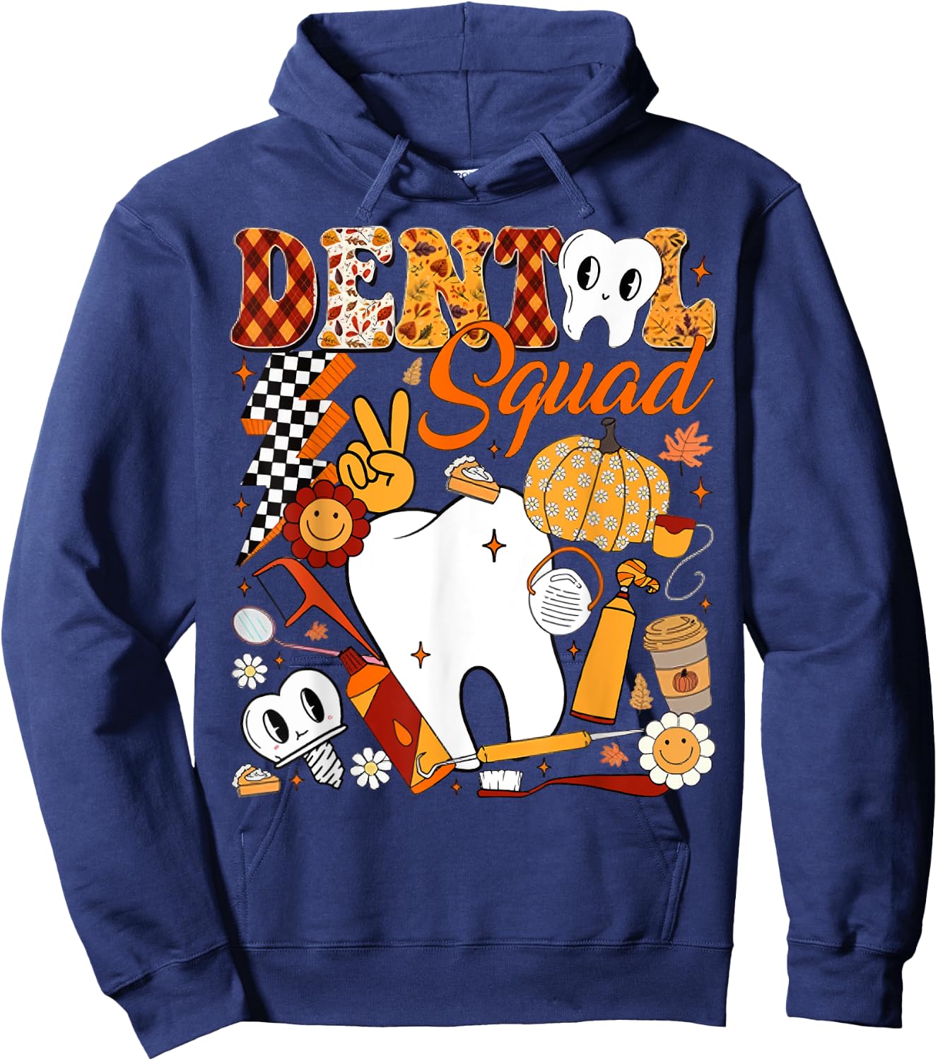 Dental Squad Fall Retro Tooth Dental Life Pumpkin Autumn Hoodie - Hoodie | Navy