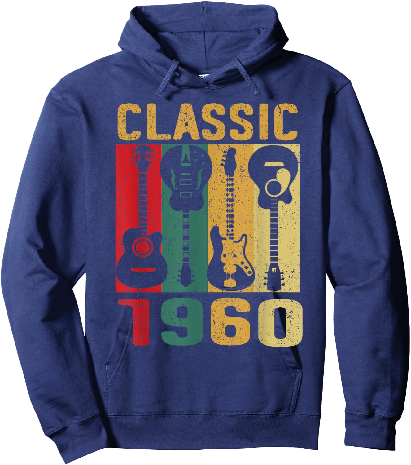 Vintage 1960 Funny 65 Birthday For Guitar Lover Hoodie - Hoodie | Navy