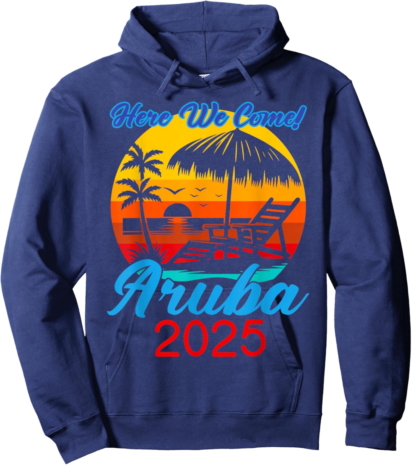 Retro ARUBA Trip 2025 Here We Come Beach Summer Vacation Hoodie - Hoodie | Navy