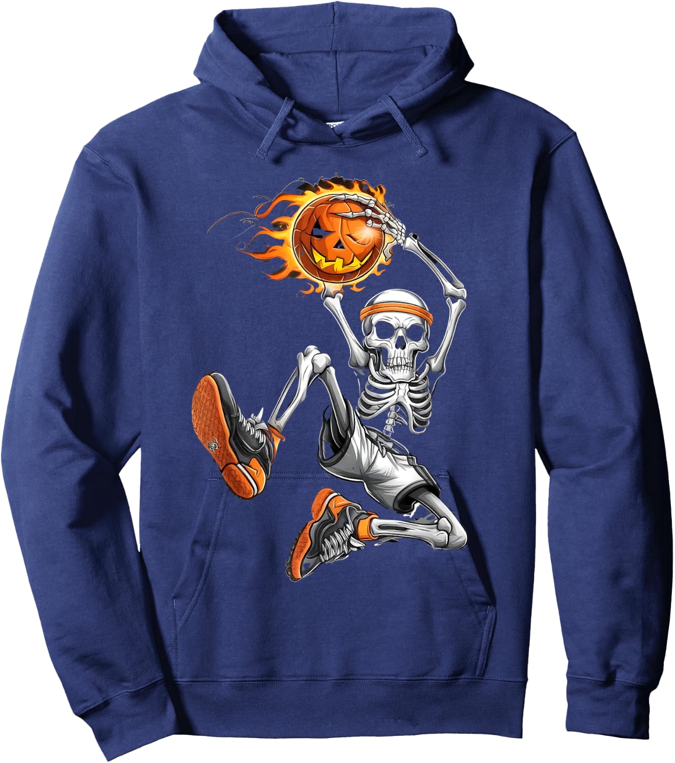 Vintage Skeleton Basketball Player with pumpking basketball Hoodie - Hoodie | Navy