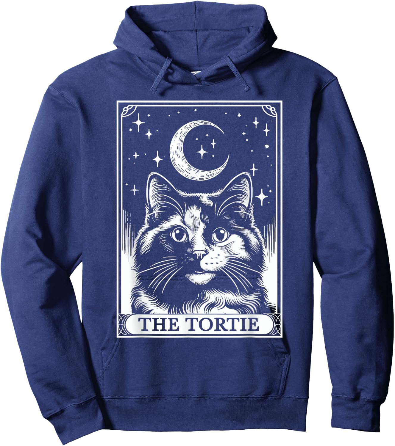 Tarot Card Vintage Crescent Moon Tortie Cat Mom Cat Lovers Women Kids Hoodie - Hoodie | Navy