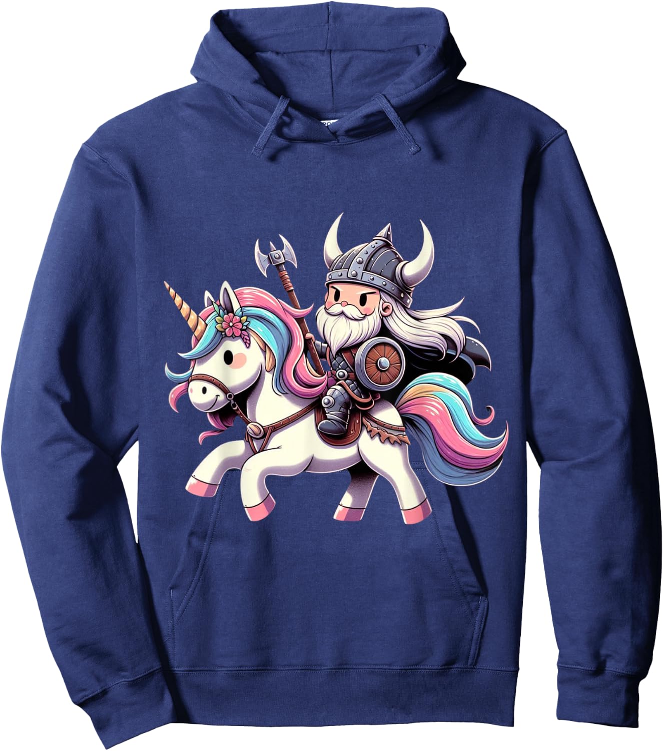 Viking Riding A Unicorn Boys Girls Men Women Kids Adults Hoodie - Hoodie | Navy