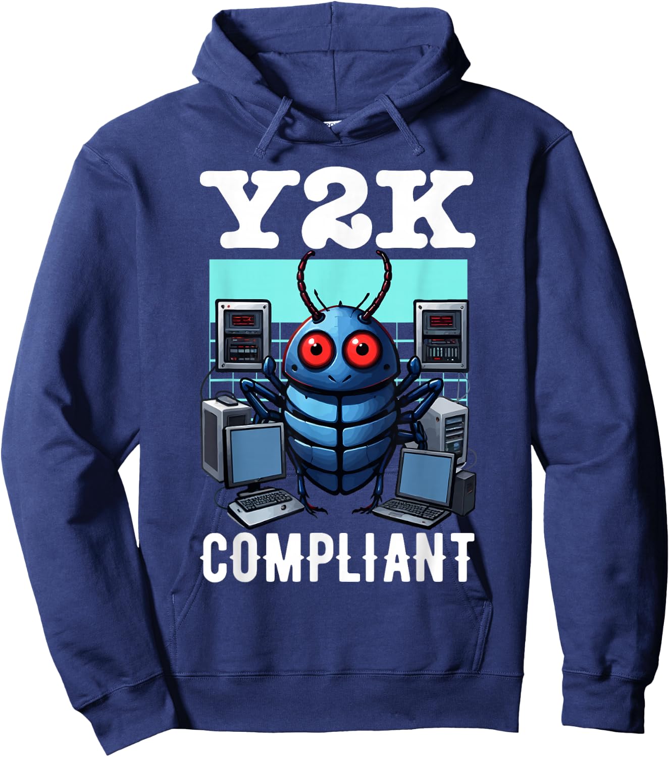 Y2K Compliant Retro Tech Bug Hoodie - Hoodie | Navy