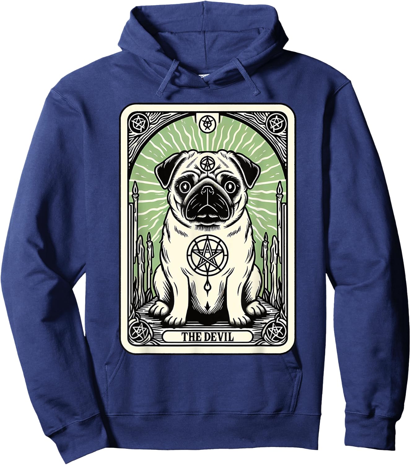 Tarot Card Dog The Devil, Satanic Goth Halloween Pug Women Hoodie - Hoodie | Navy