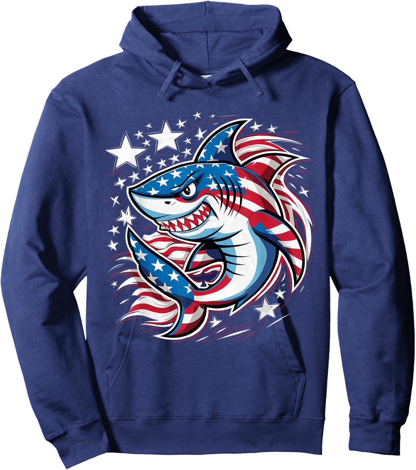 Shark American Flag USA 4th of July Funny Boys Girls Kids Hoodie - Hoodie | Navy