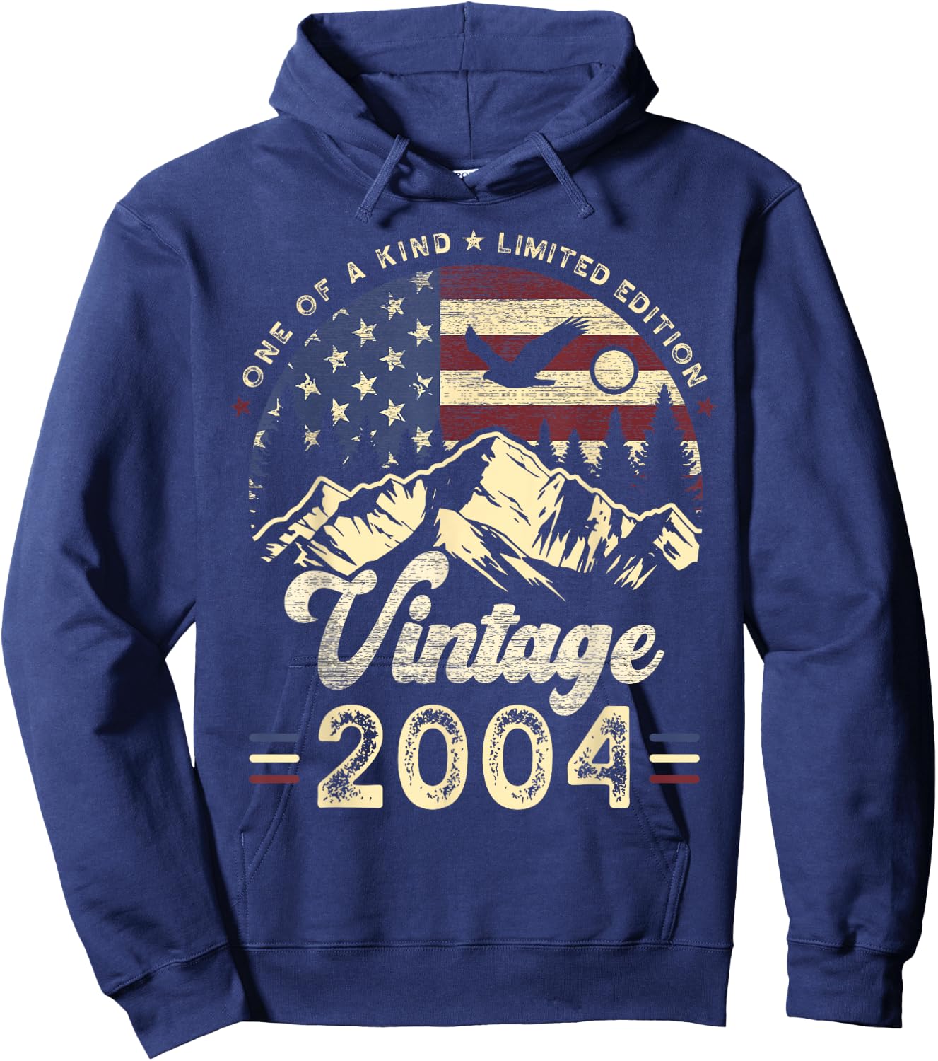 Vintage 2004 American Flag Patriotic Eagle 21st Birthday Hoodie - Hoodie | Navy