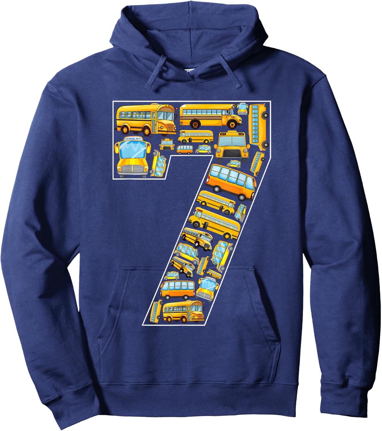 7th Birthday School Bus Theme 7 Years Old Kids Birthday Hoodie - Hoodie | Navy