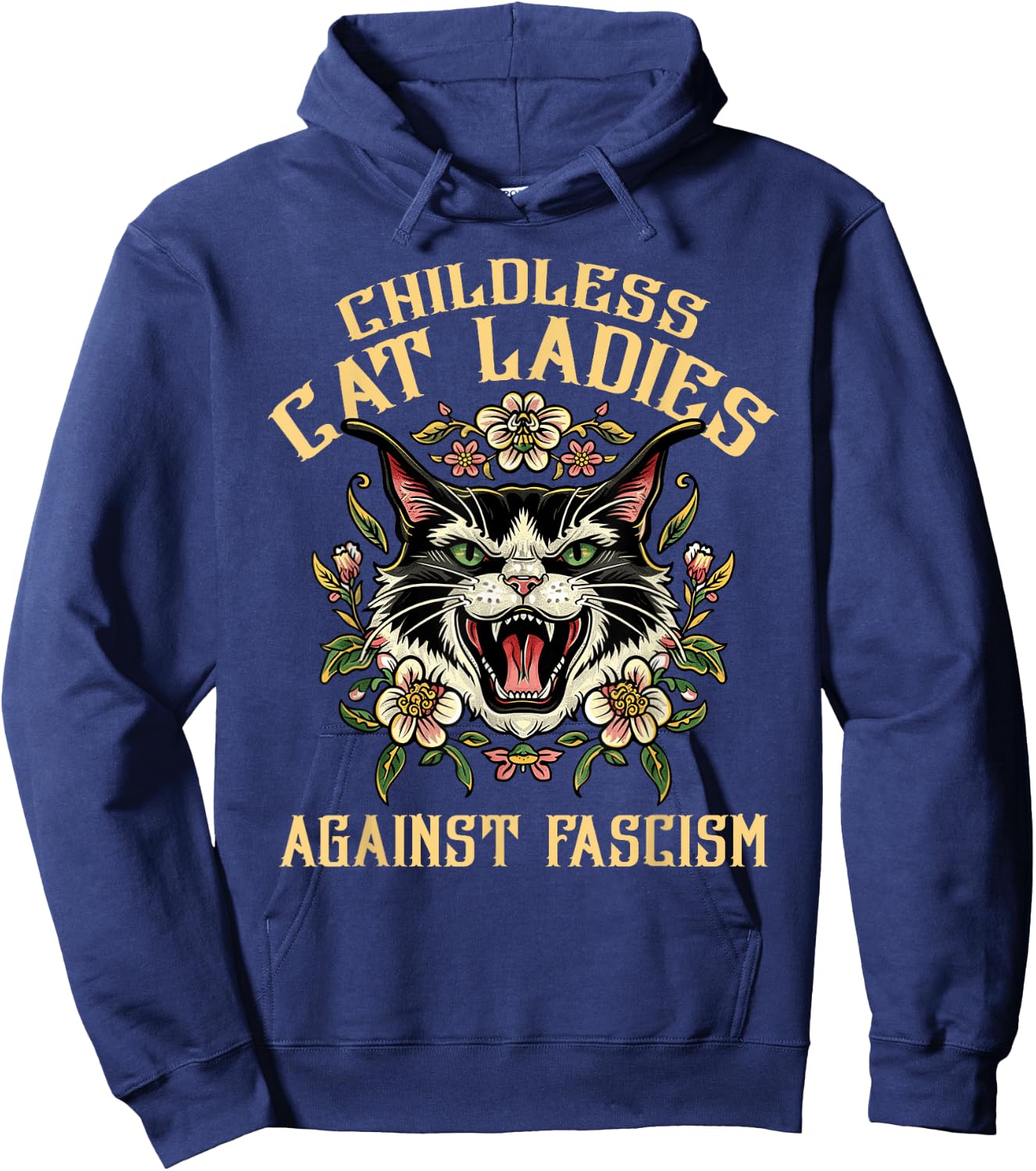 Childless Cat Lady Against Fascism Funny Voting 2024 Elect Hoodie - Hoodie | Navy