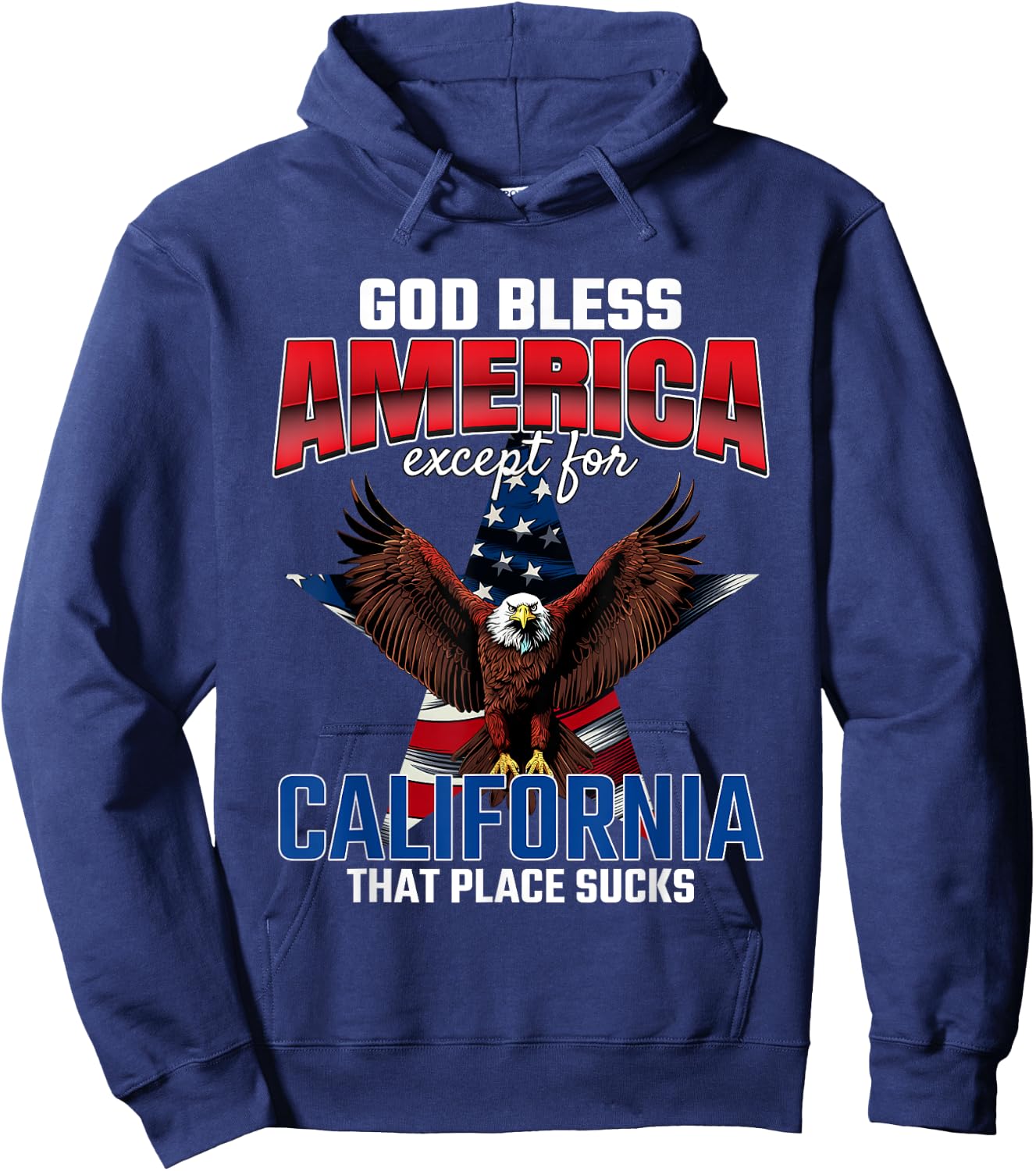 God Bless America Except For California Funny USA Humor Joke Hoodie - Hoodie | Navy