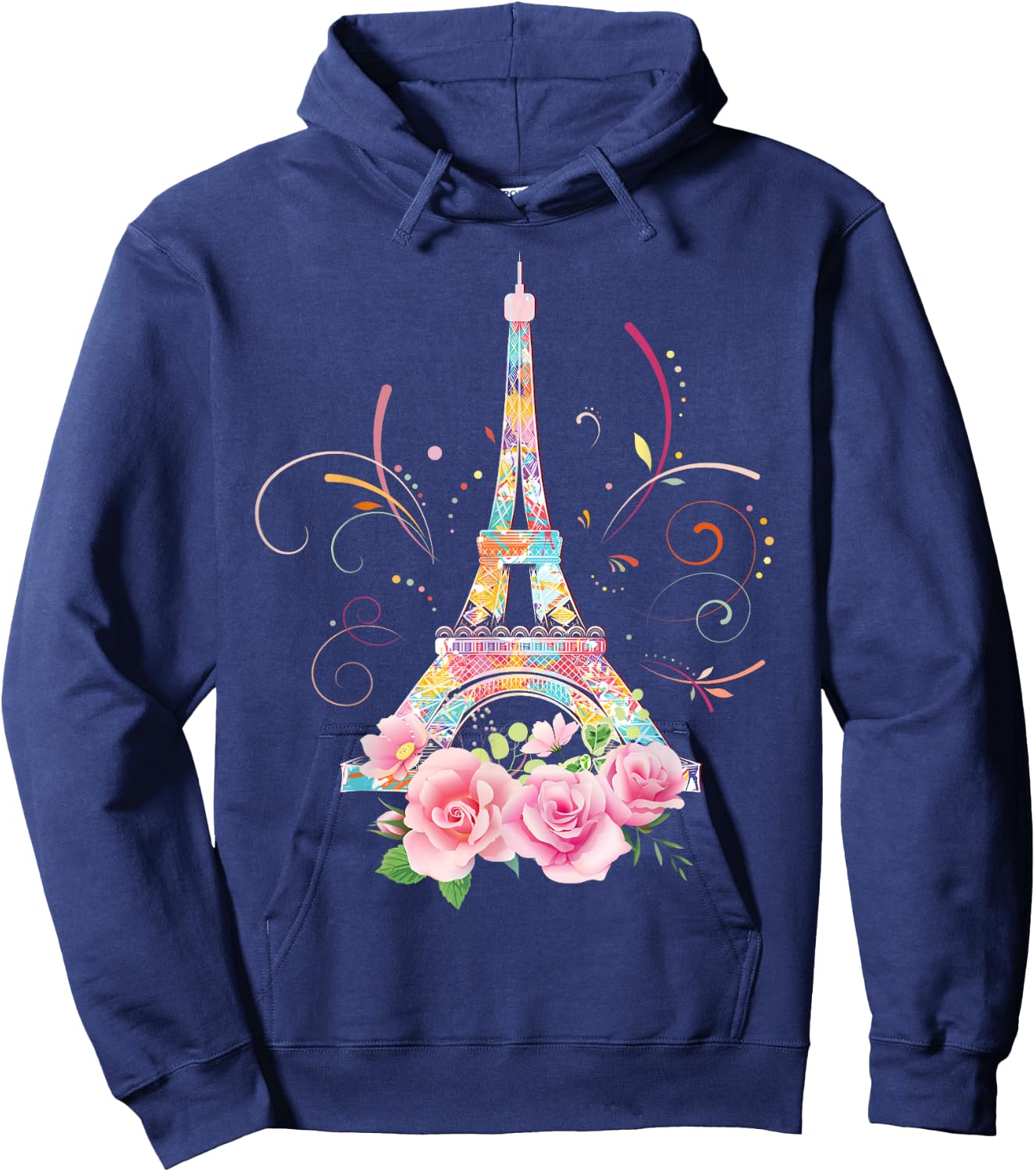 Colorful Eiffel Tower of Paris in France Parisian Rose Hoodie - Hoodie | Navy