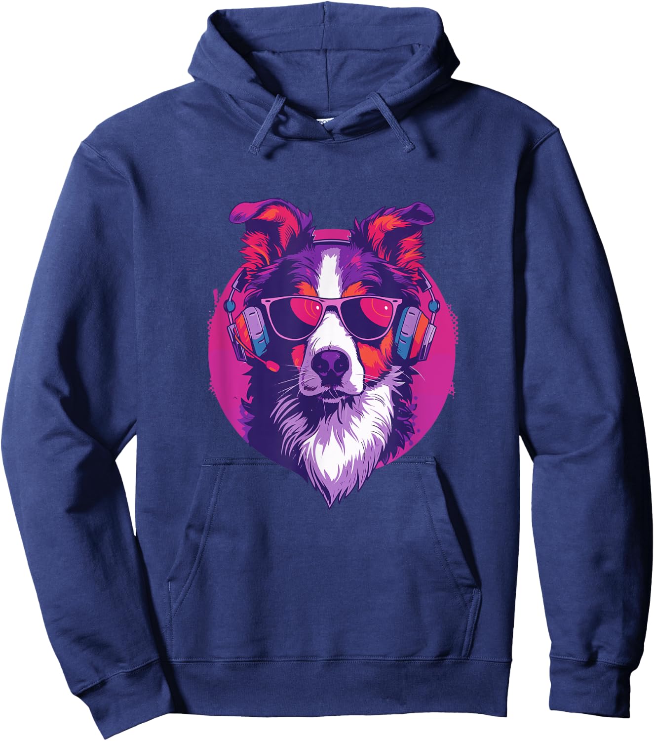 90s Retro Vaporwave Style Cool & Cute Border Collie Dog Art Men Women Kids Hoodie - Hoodie | Navy