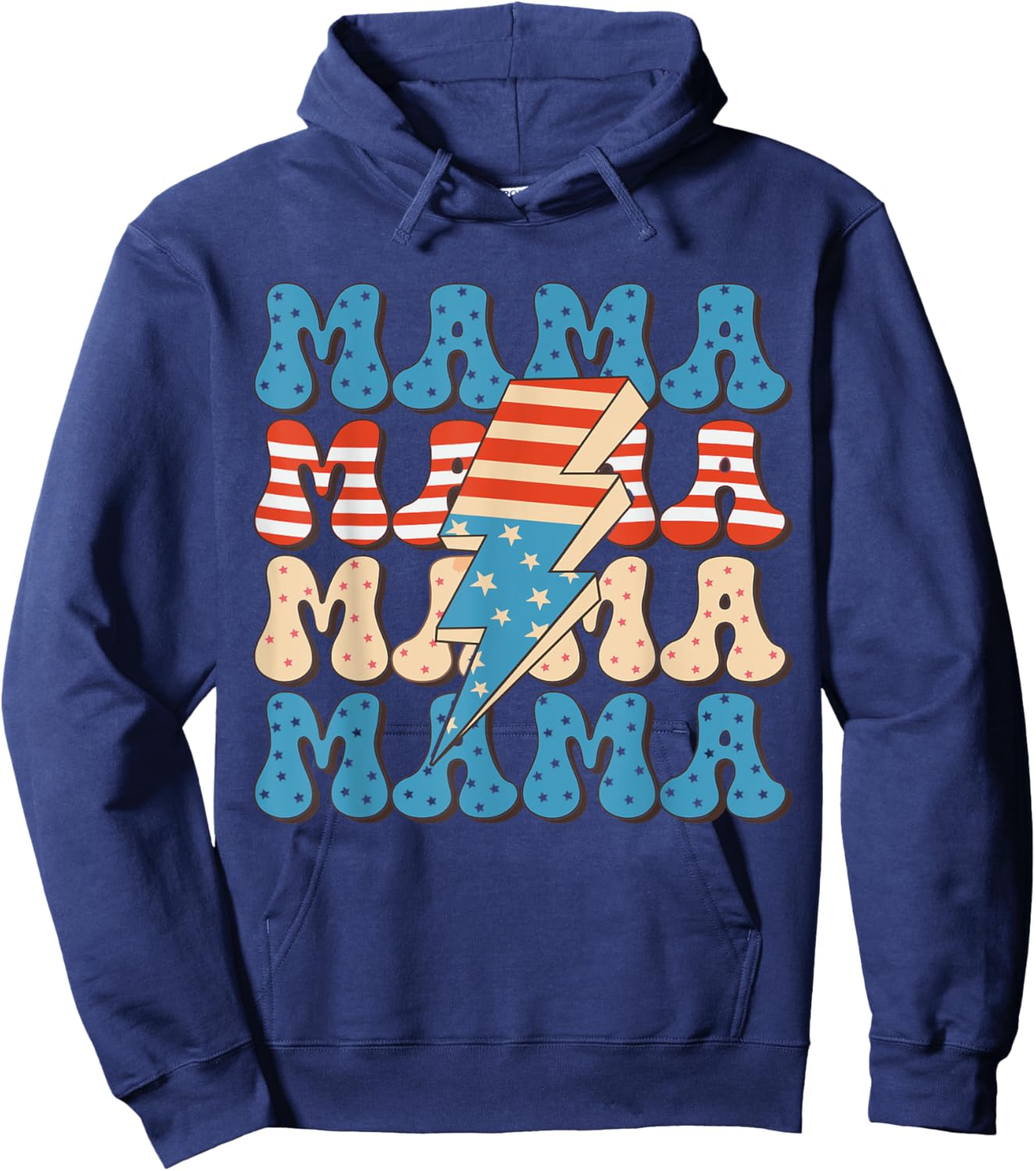 Retro 4th of July American Mama Patriotic Fireworks Groovy Hoodie - Hoodie | Navy