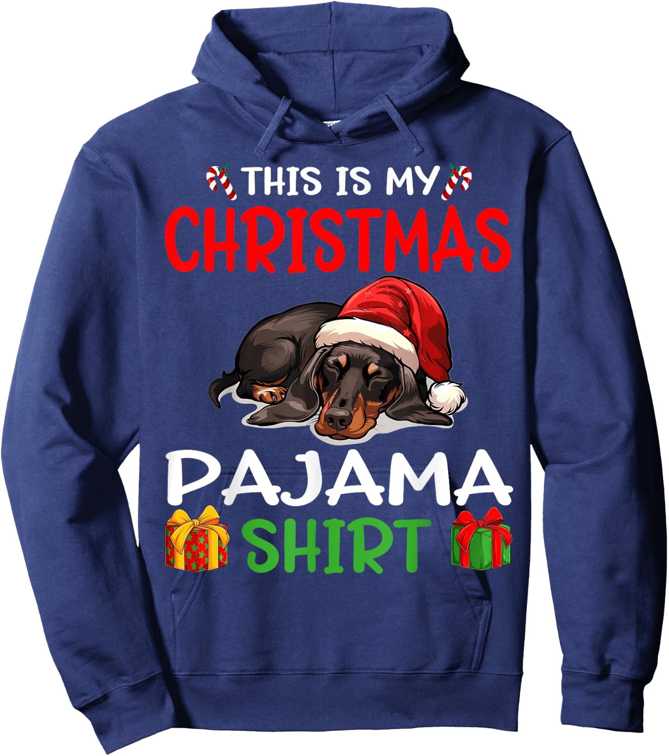 Cute Dachshund Wiener Doxie Dog This is my Christmas Pajama Men Women Kids Hoodie - Hoodie | Navy