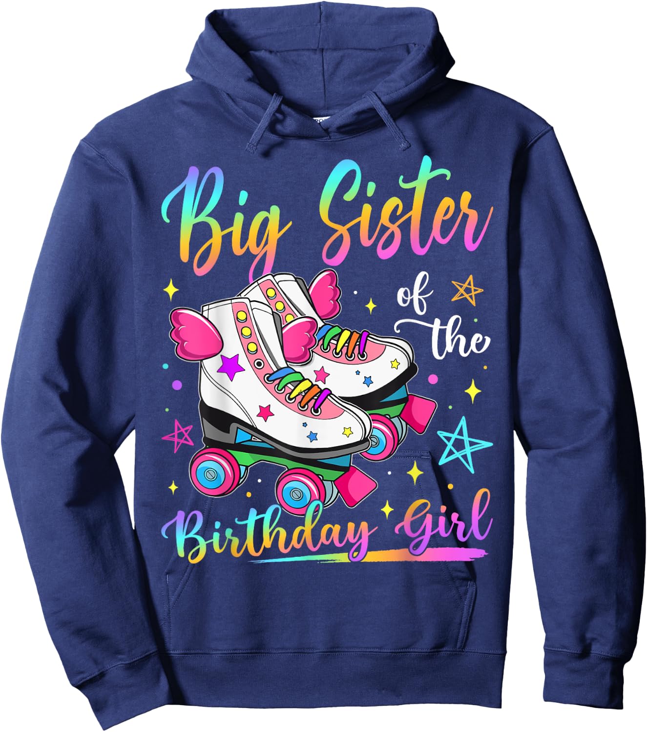 Big Sister Of The Birthday Girl Rolling Skate Family Hoodie - Hoodie | Navy