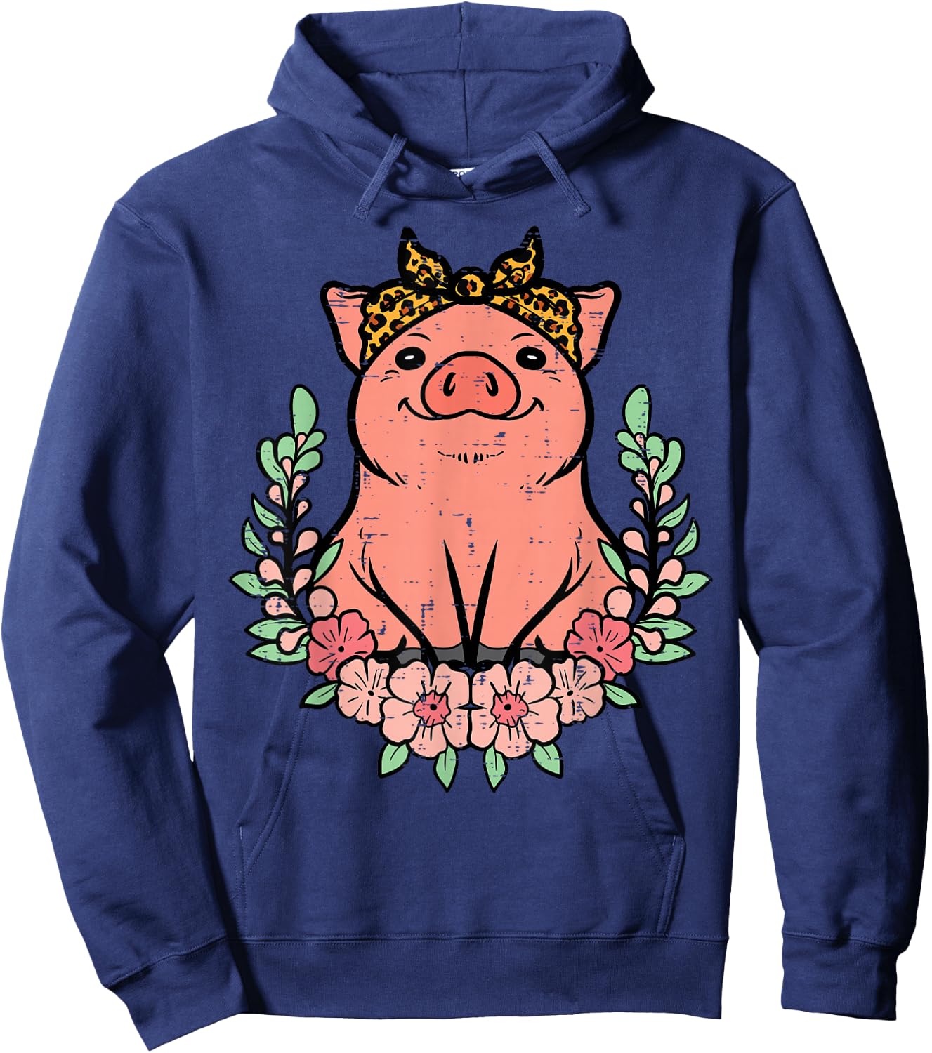 Pig Leopard Bandana Hog Farm Animal Mom Women Girls Kids Hoodie - Hoodie | Navy