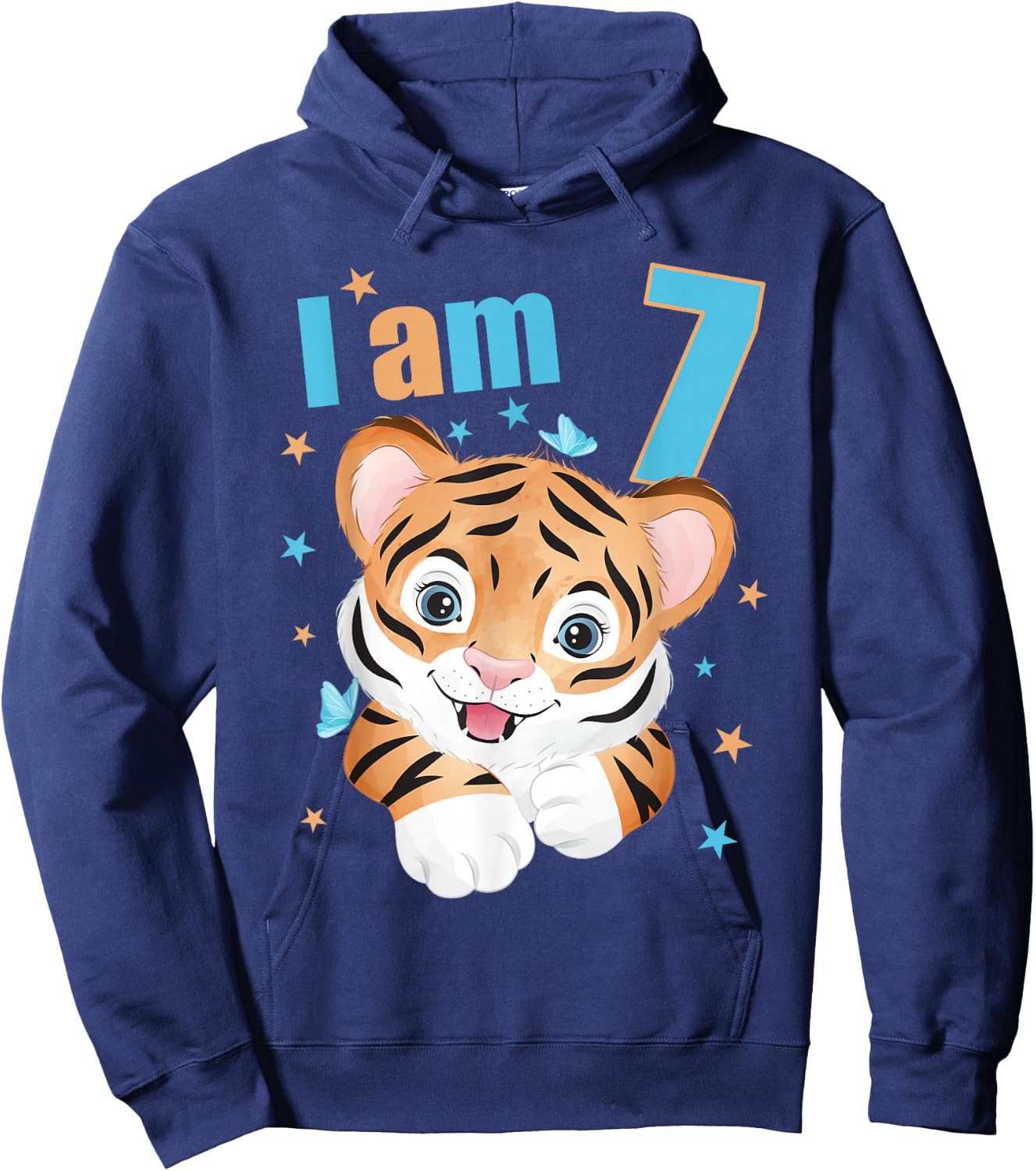7 Years old 7 birthday outfit Boy girl Tiger Hoodie - Hoodie | Navy