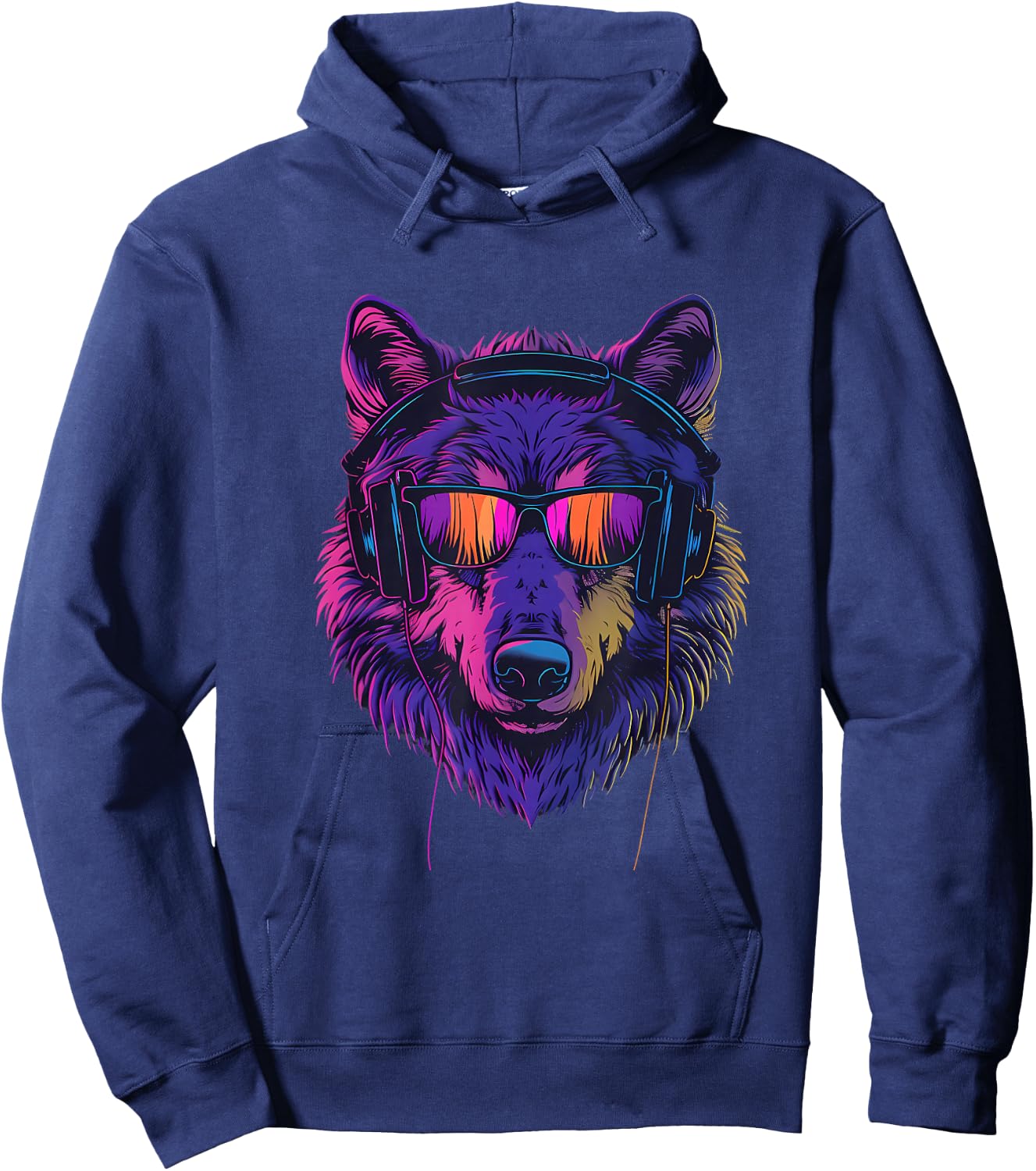 DJ Wolf EDM Beatmaker Music Headphones Techno House Hoodie - Hoodie | Navy